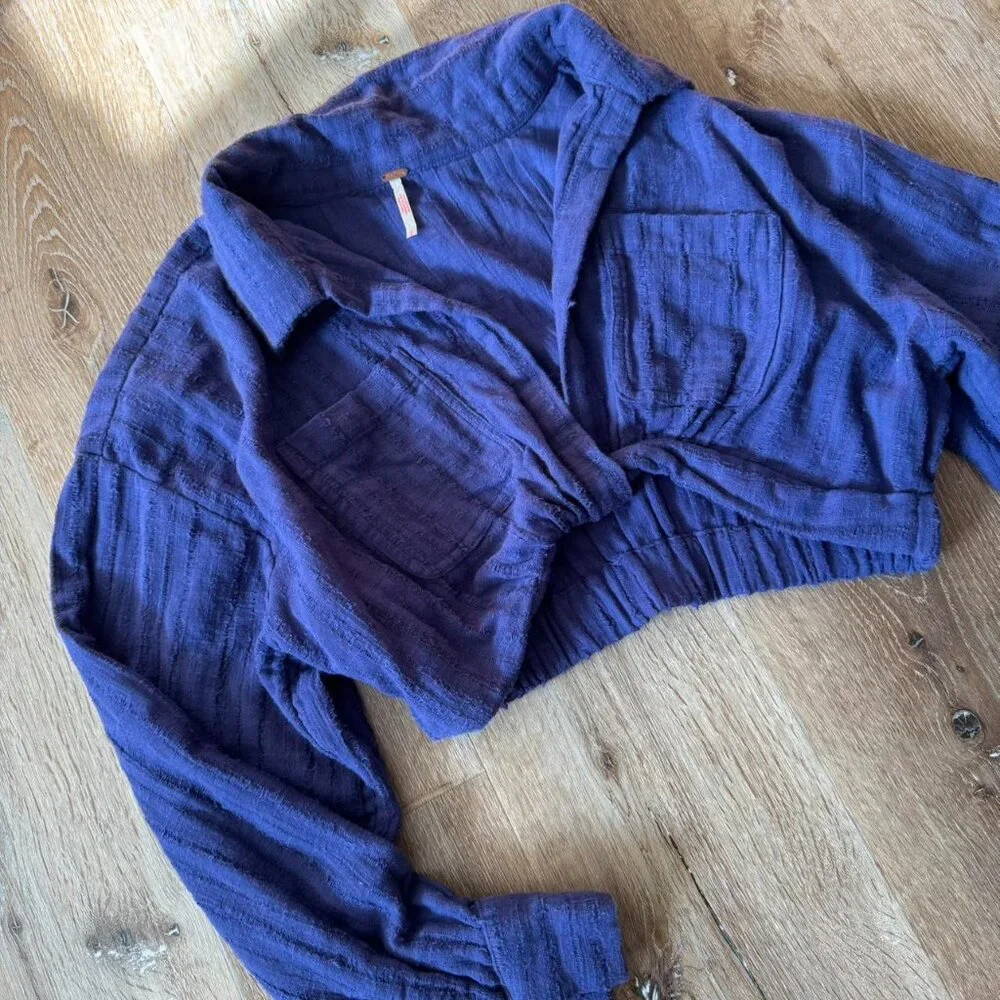 Free People Purp/Blue Endless Summer Stay Cool Crop Wrap‎ Long Sleeve Top size S